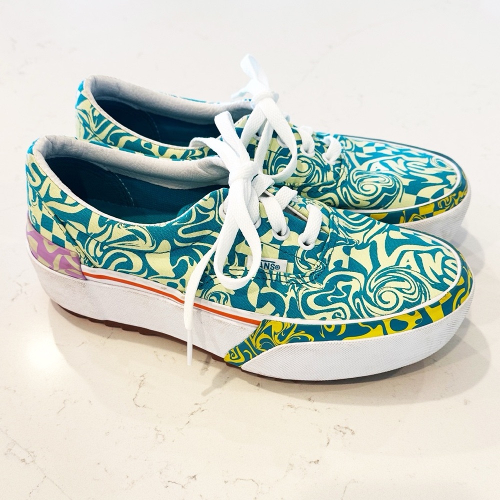 VANS Era Stacked/Platform Sneaker In Wavy Daze Tile Blue Size 6.5 Like New! - Picture 2 of 8